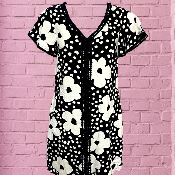 ModCloth Retro Daisy Black White Floral Polka Dot Dress XXS - Picture 4 of 7